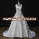 Classic long bridal ball gown sleeveless white satin wedding dress with big bow