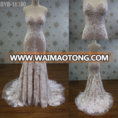 Strapless sweetheart applique lace mermaid wedding dress