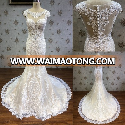 Muslim Designs Wedding Dresses Bridal Ball Gown  See Through Lace Pattern Wedding Dress