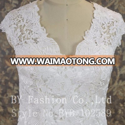 Lace Appliques Chapel Train Long Sleeve Ball Gown Plus Size Wedding Dress