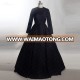 RSW1399 Long Sleeve O Neckline Print Pattern Satin Gown Black Wedding Dress