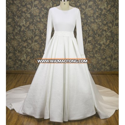 Real pictures long sleeve big round train low cut back wholesale wedding dresses