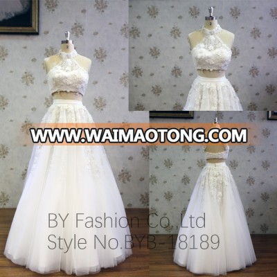 2018 Sexy fancy handed beading see through lace ball gown wedding dress long sleeve bridal wedding dress