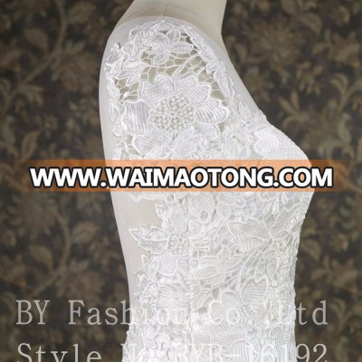 new Waimaotong bridal lace fabrics wholesale sweep train see through back mermaid wedding dress