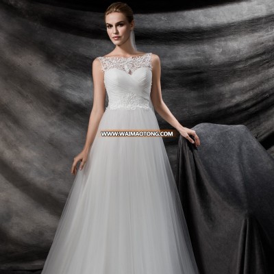 High Quality Real Photos Sleeveless Bridal Gowns Lace Appliqued Heavy Tiered Tulle Wedding Dress